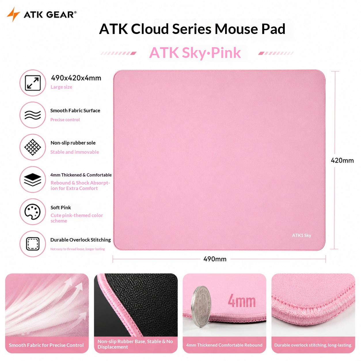 ATK Sky Pink Large Gaming Mous - огляд і ціна Pc Gaming Pink